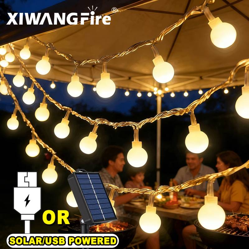 Outdoor Lighting Solar - 3-10M Solar/USB/Battery String Lights, Fairy Globe