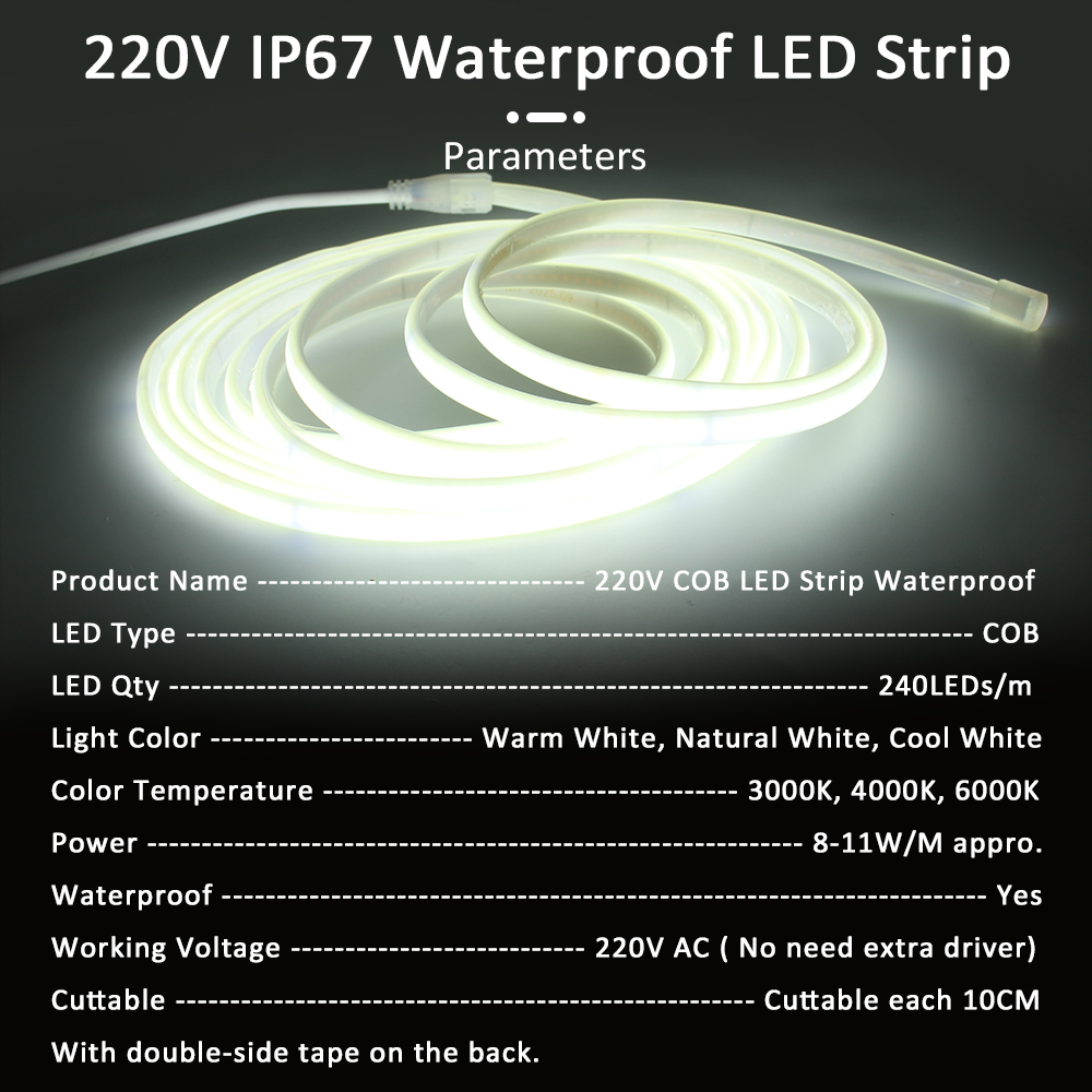 1-20m 220V COB LED Strip Light - đánh giá và giá Outdoor Lighting No Wiring