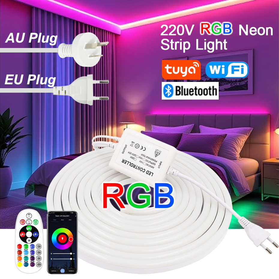 220V RGB LED Neon Strip with E - đánh giá và giá Outdoor Lighting No Wiring